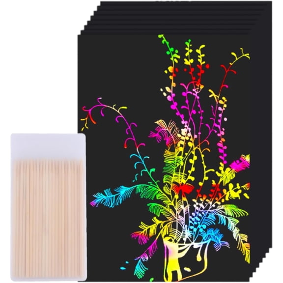 Scratch Art Paper Rainbow Sets for Kids 100 Pcs-Black Magic Scratch Off Craft Set Classroom Supplies Kits for Age 3-12 Kids Party Games Birthday Gifts Easter Basket Stuffers