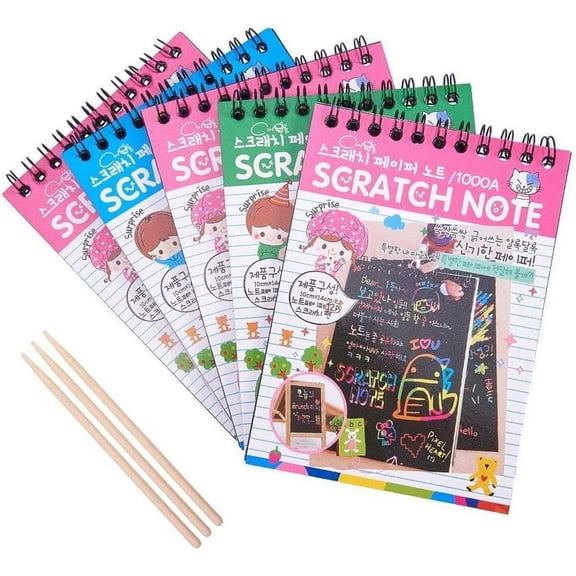 Scratch Art Paper Set Including 5 Pack Scratch Off Notbooks and 3 Pcs Bamboo Stick Rainbow Magic Drawing Supplies Kits for Fun DIY Gift diy
