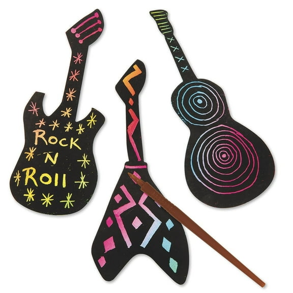 Scratch Artist Guitar Shapes, Cardstock Acoustic & Electric Guitars. For Kids & Adults, Incl. 16 each of 3 Different Guitars & 48 Reusable Scratch Tools. Guitars are 7" to 9" L. 48 Total Projects.