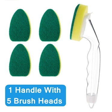 Scratch Dishwand, Heavy Duty Dish Wand Pack (1 Handle and 5 Refills Replacement Sponge Heads) Soap Dispenser Scrubber, Dishwashing Brushes for Kitchen Sink Pan Non Stick Dishwasher Cleaning Tools