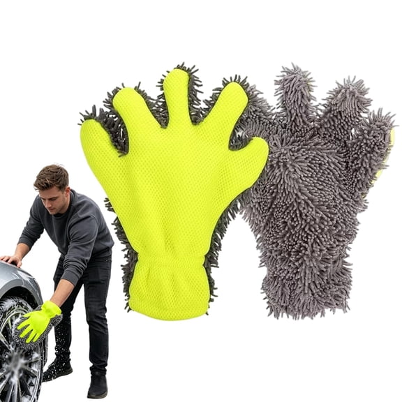 Scratch-Free 5-Finger Wash Mitt, Car Wash Mitt, Wash Mitt for Car Washing, Dual-Sided Chenille, Breathable Mesh Highly Absorbent for Car, Motorcycle, Dust Removal