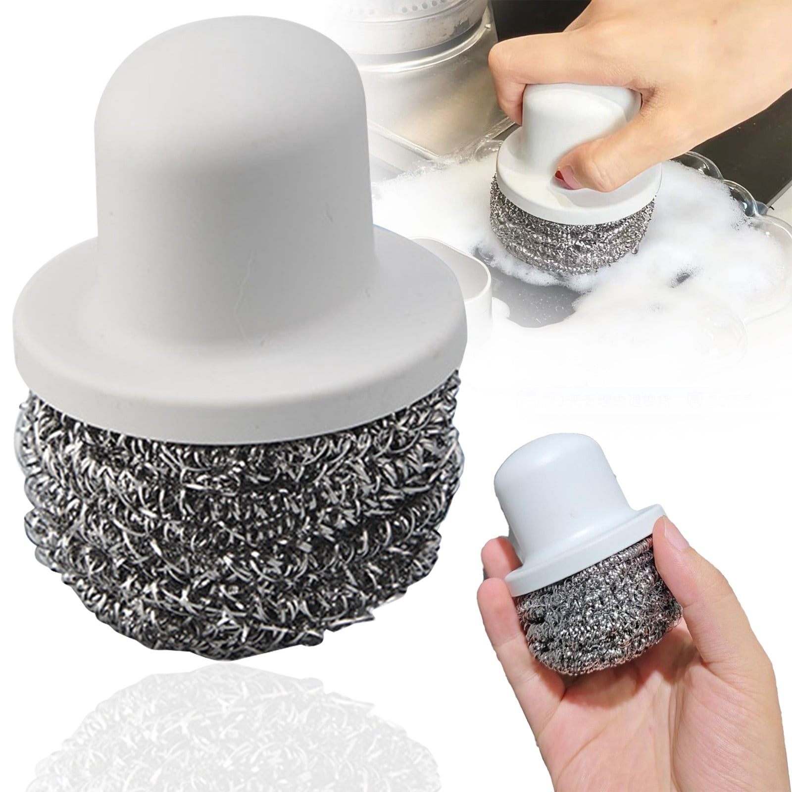 Scratch Free Dish Scrubber with Handle Non Stick Pan Pot Griddle Cleaner Brush for Kitchen (White, ABS, 1