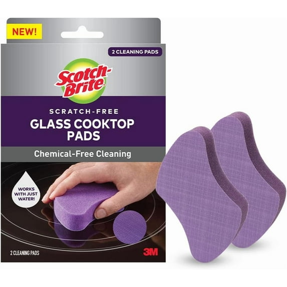 Scratch-Free Glass Cooktop Pads, Chemical-Free Cleaning, 2 Cleaning Pads