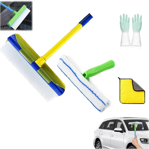 Scratch-Free & Streak-Free Squeegee 5-Piece Set for Glass Cleaning, Silicone Window Squeegee Kit with Microfiber Cloths, Professional Scrubber for Showers, Mirrors, Cars