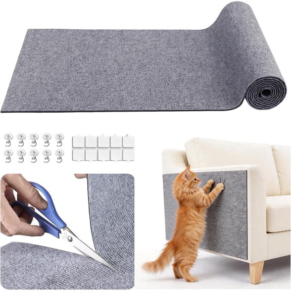 Scratch Furniture Protector, 39.7"x15.7" Trimmable Self-Adhesive Mat, Corner Couch Protector from Claws, DIY Anti-Scratch Pad Rug for Sofa, Wall, Floor & Door, Gray