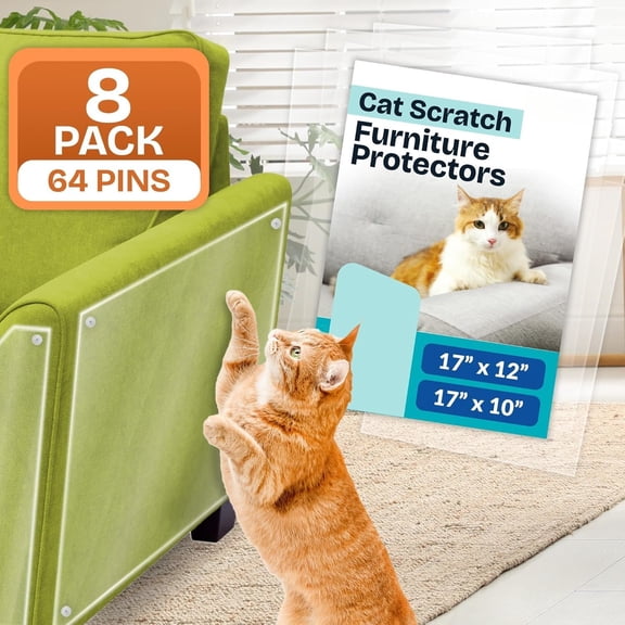 Scratch Furniture Protector (8 w/Pins) XL | Couch Protector from Claws | Clear Anti Scratch Furniture Shield for Sofa