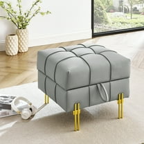 Scratch Leather Entryway Bench - Gray 22 Inches With Pet- Design And Storage, Golden Legs Storage For