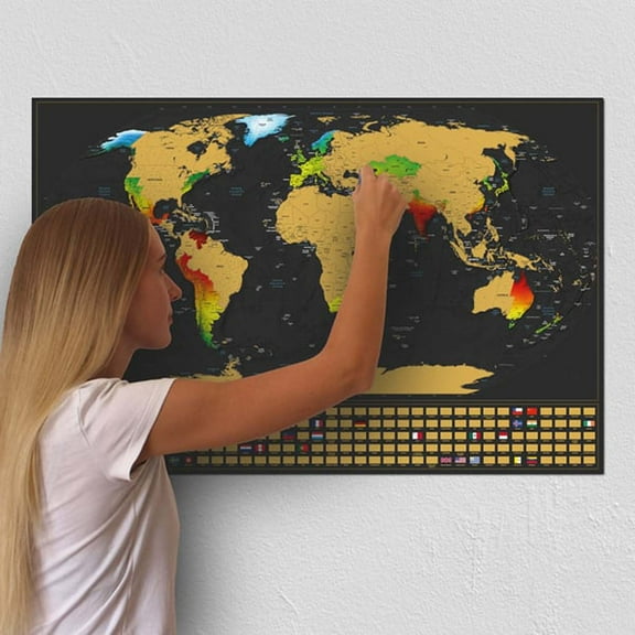Scratch Map Poster Travel Scratchable Map, Scratch Off World Map with Gold Foil for Tracking Adventures, 17x12 Inch Wall Art for Travelers Geography Lovers