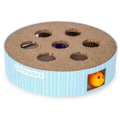 Scratch N Hunt Puzzle with Corrugated Scratcher Cat Agility Toy - Blue