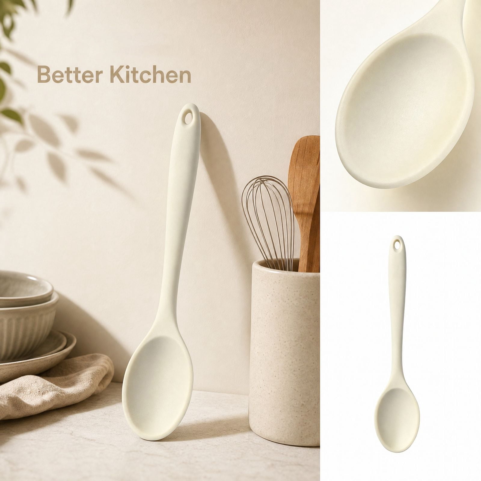 Scratch Non-Stick Cooking Spoon (20cm), Silicone, Cream, 7.87-Inch ...