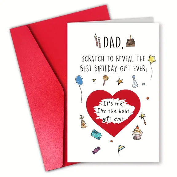 Scratch-Off Birthday Card for Dad Fun Reveal Best Birthday Gift Ever Includes Red Envelope Creative and Humorous Greeting Card for Father's Birthday
