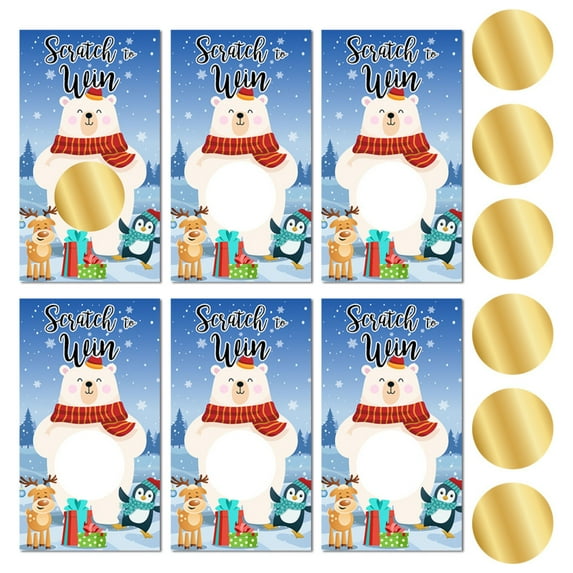 Scratch Off Game Cards - 6Pack, Festive Christmas Party Activities, Holiday Raffle Prizes, Red & Green Favors