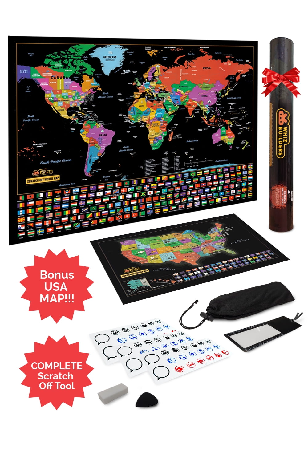 Scratch Off World Map + Scratch Off USA Map Travel Poster | US States and  World Country Flags Detailed in Large 30 x 17 Size Scratchable Tracker