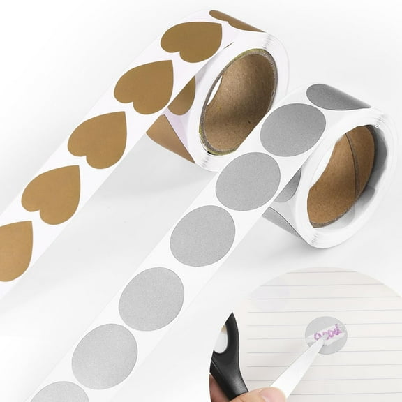 Scratch Off Stickers 600PCS Round Heart Shape Scratch Off Labels Self-Adhesive Make Your Own Scratch Off Cards Surprise Gifts(Silver+Gold)
