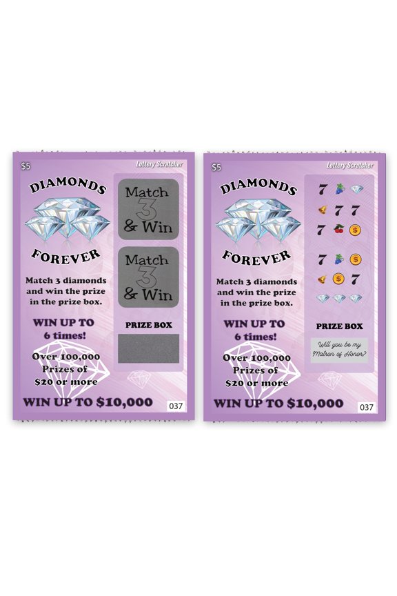 Diamonds Forever "Will You Be My Matron of Honor?" Lottery Replica Scratchers Scratch-off Ticket, Lavender, 1 Pack