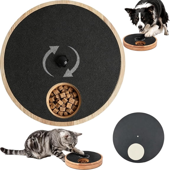 Scratch Pad Treat Dispenser for Dogs, 3 in 1 Rotatable Dog Scratch Board with Food Storage Compartment Box Round Stress-Free Scratch Pad Wood Material