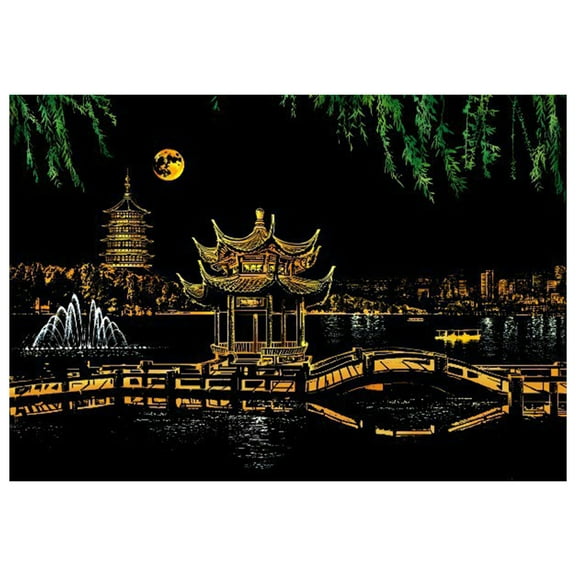 Scratch Painting Rainbow Paper, Sketch DIY Art Craft City Series Night View Creative Gift, Scratchboard for Adults and Kids, Craft Kits Christmas Gifts