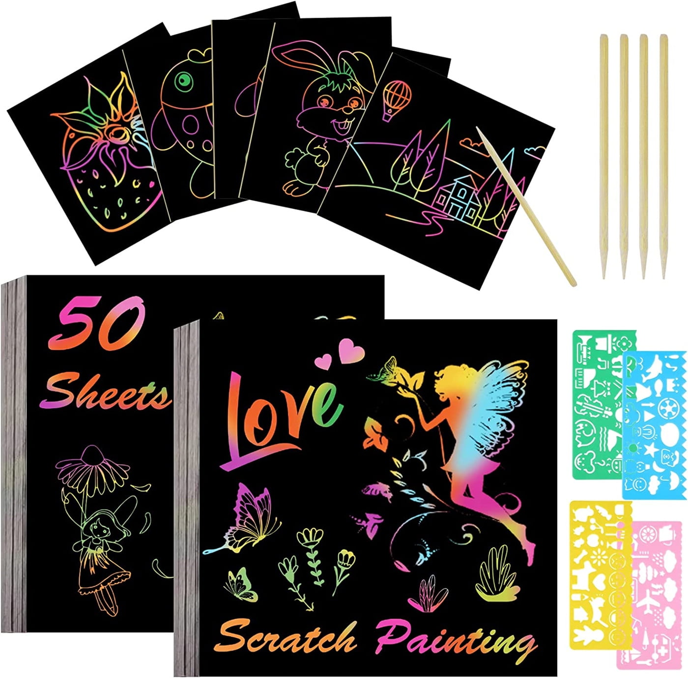 Mocoosy 60Pcs Scratch Art Paper Set for Kids, Rainbow Magic Scratch Off  Paper Sheets, Black Scratch Note Drawing Doodle Pads Arts Crafts Kits  Children