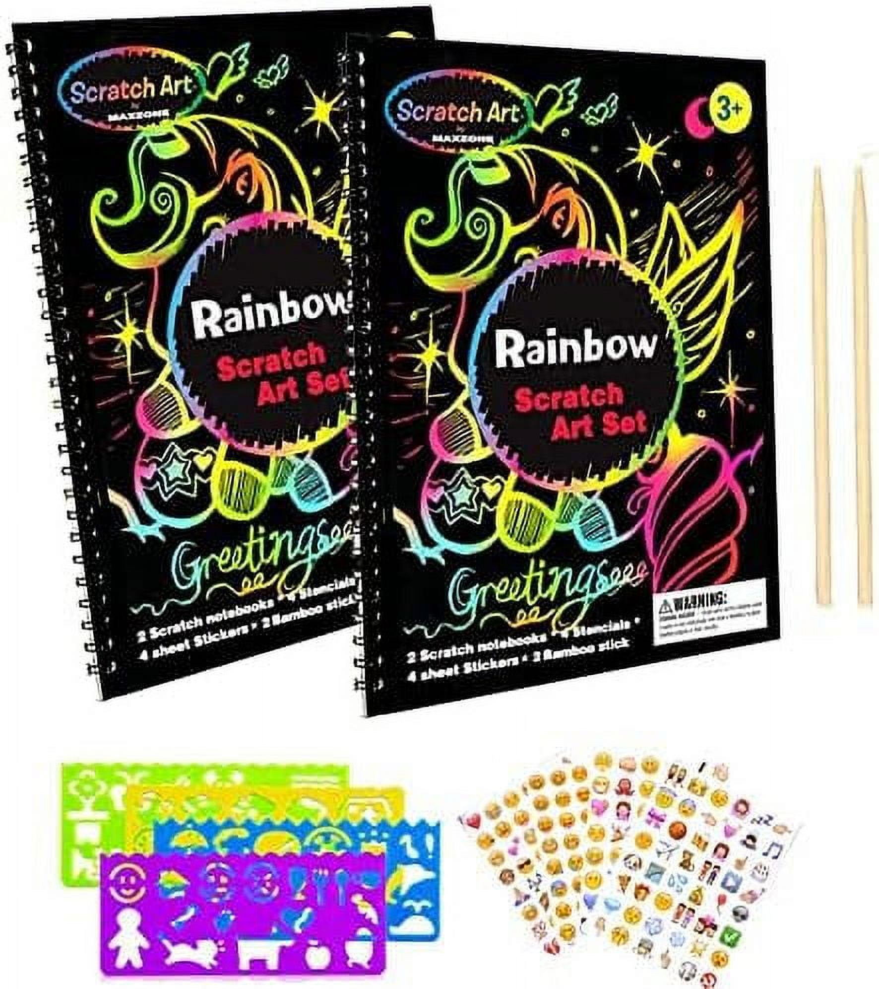 Max Fun 60pcs Scratch Art Set Rainbow Magic Scratch Off Art Paper
