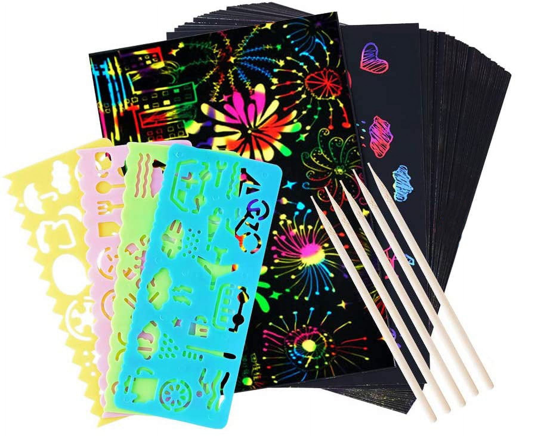 50Pcs Rainbow Scratch Paper for Kids, Bomutovy Art Crafts Set for Girl,  Scratch Paper Art Supplies Kits for Boy (Wooden Stylus, Stencils), Black  Card, Birthday, Christmas Gift 