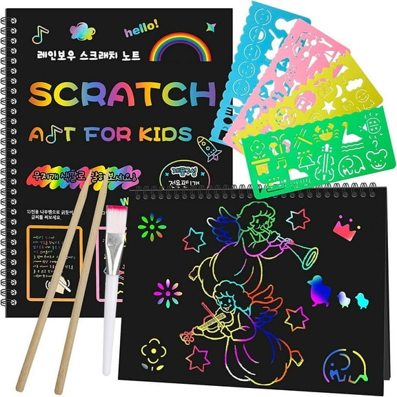 Scratch Paper Art Set for Kids: 2 Pack Scratch Off Arts Crafts Graduation Gifts for Kids Ages 3-12 Girls Boys Students Teens School Classroom Prizes Birthday Party Favor Games DIY Activity