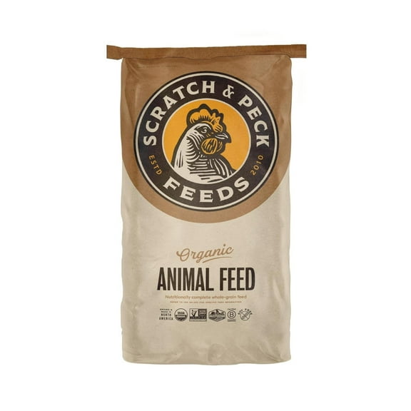 Scratch and Peck Cracked Corn Chicken, and Livestock Supplemental Grain - 7.5% Protein, Certified Organic and Non-GMO Project Verified Chicken Food- 40 lbs Bag