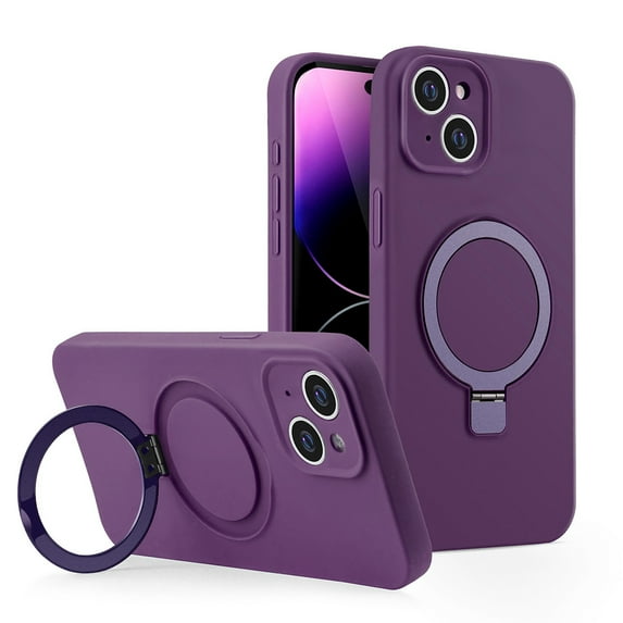 Scratch Proof Fast Wireless Charging Compatible Back Case for iPhone 15 6.1" with Rotating Kickstand Support, Lined Interiors