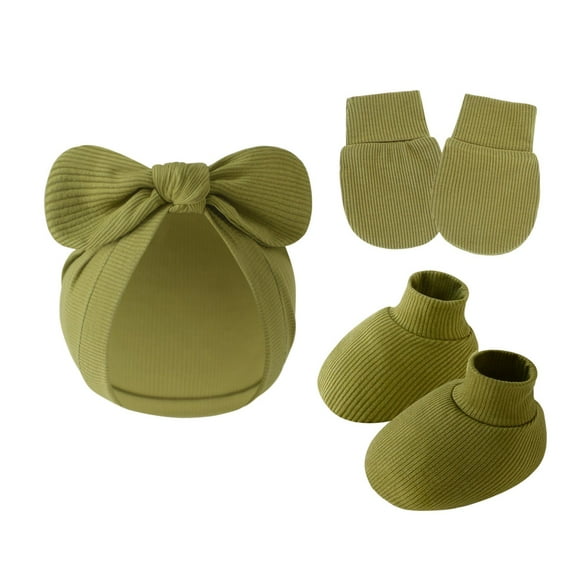 3 in 1 Newborns Hat Mittens Foot Covers Set Soft & Breathable Cotton Anti Scratches Gloves for 0 to 6 Months Baby