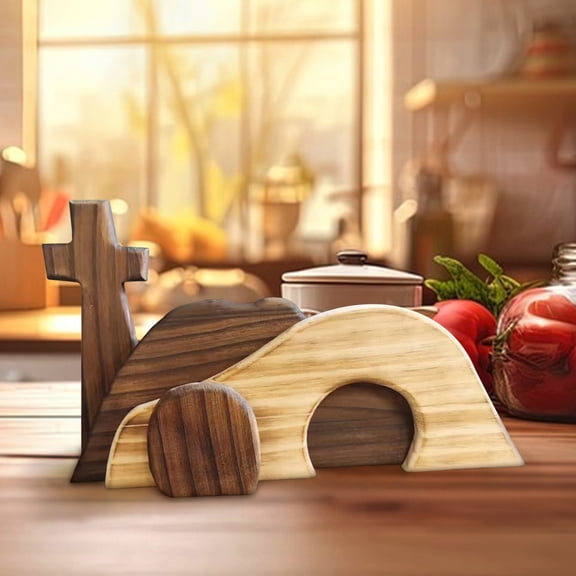 Scratch-Proof Hand-Finished Wooden Cross Empty Tomb Easter Scene Decor - Religious Resurrection Decoration for Home Holiday Display, Perfect Easter Decorations & Year of the Horse Necessity