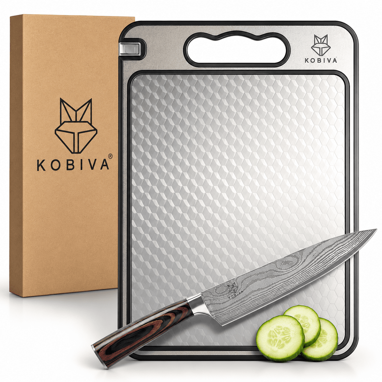 304 Stainless Steel Cutting Board with Built-In Knife Sharpener & Garlic Grinder | Scratch-Resistant Mesh Design, Double-Sided Chopping Board, Dishwasher Safe | Non-Slip, Non-Toxic, Food Grade 14.5"