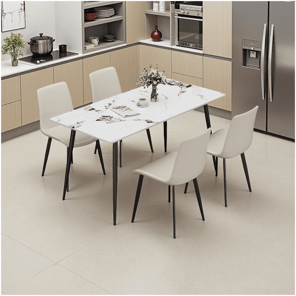 Scratch Resistant Dining Table with Sintered Stone Top | 63 Inch Modern Rectangular Table for Kitchen and Dining Room