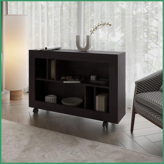 Scratch-Resistant Melamine Coffee Table with Open Storage & Wheels for Living Room