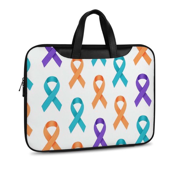 Scratch-Resistant Waterproof Leather Laptop Bag Wear-Resisting Material Dust-Proof Anti-Static Portable Design And Convenient To Carry Cancer Awareness Ribbon Pattern - Modern Grid 11×14.6in