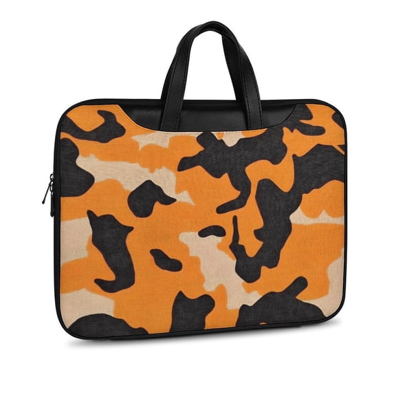 Scratch-Resistant Waterproof Leather Laptop Bag Wear-Resisting Material Dust-Proof Anti-Static Portable Design And Convenient To Carry Texture Camo Army Orange_4 11×14.6in