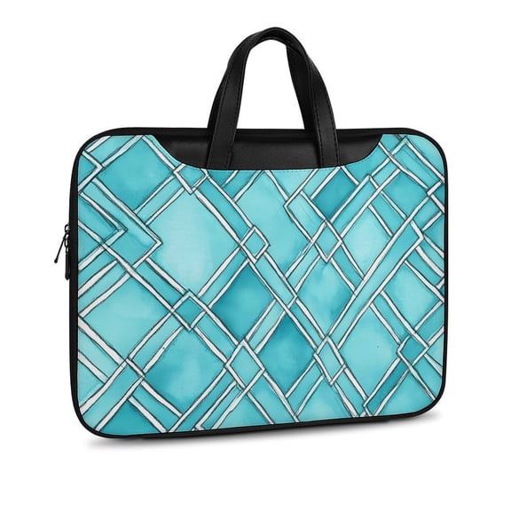 Scratch-Resistant Waterproof Leather Laptop Bag Wear-Resisting Material Dust-Proof Anti-Static Portable Design And Convenient To Carry Turquoise Moroccan Trellis Hand-drawn Sketch_62922_3 11×14.6in