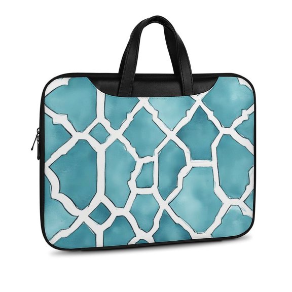 Scratch-Resistant Waterproof Leather Laptop Bag Wear-Resisting Material Dust-Proof Anti-Static Portable Design And Convenient To Carry Turquoise Moroccan Trellis Hand-drawn Sketch_62922_1 11×14.6in