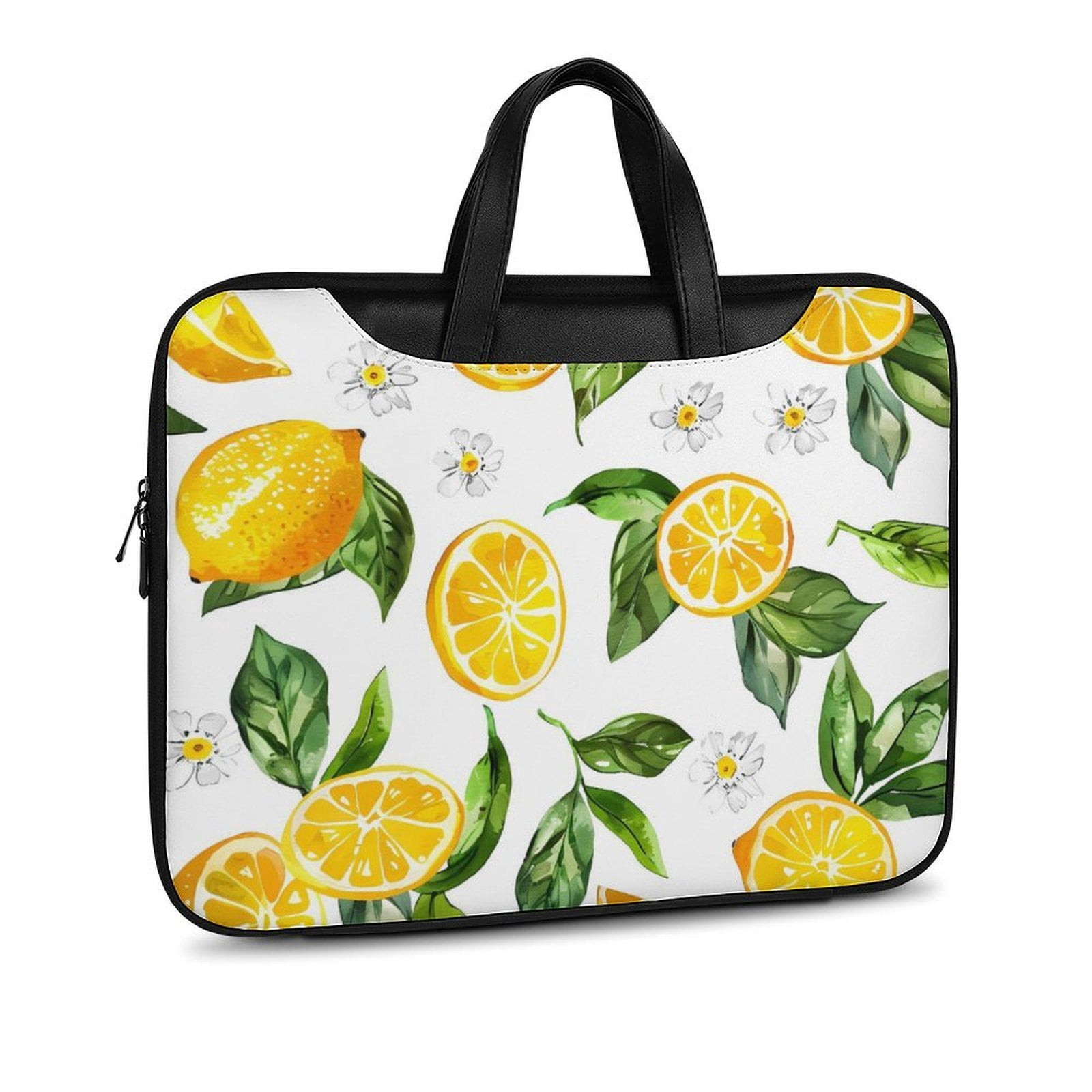 Scratch-Resistant Waterproof Leather Laptop Bag Wear-Resisting Material Dust-Proof Anti-Static Portable Design And Convenient To Carry Watercolor Lemon And Flowers (7) (1) 11×14.6in