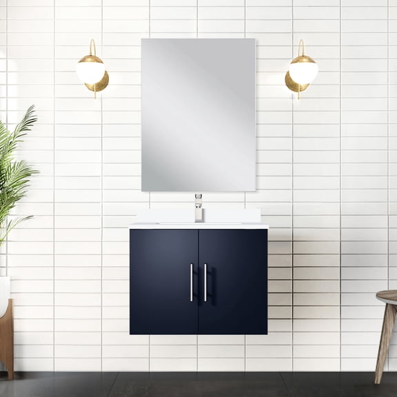 Scratch - Resistant and Stylish - 24 - inch Navy Blue Single Bath Vanity with White Quartz Countertop for a Modern Bathroom