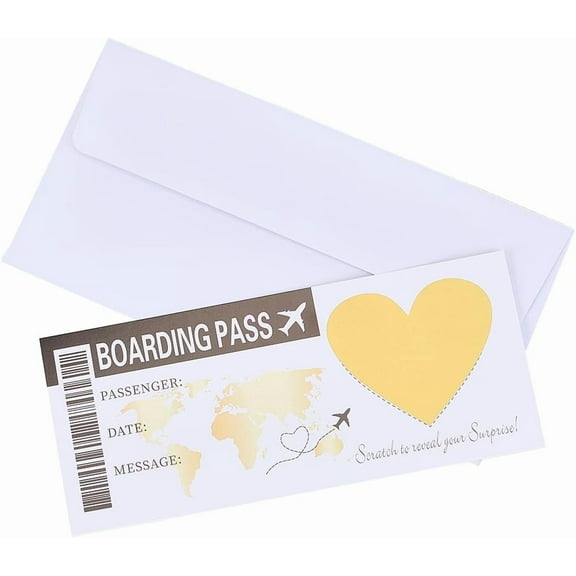 Scratch Surprise Boarding Pass DIY Travel Ticket Surprise Reveal Card for Wedding Birthday Party Supply golden 125x75x0.2mm