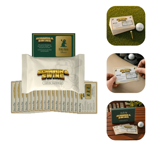 Scratch & Swing Golf Game, 3 Pack Mystery Challenge Cards, On-Course 19 Card Challenge, 18 Hole Cards with 19th Hole Bonus, Game for Golf Trips 1set/3pcs