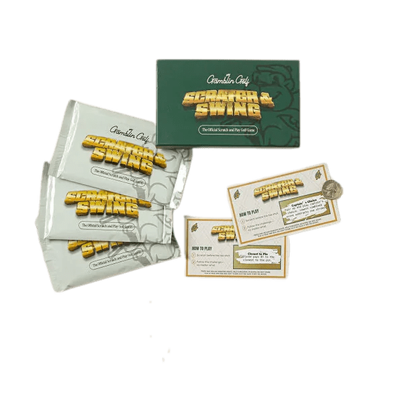 Scratch & Swing Scratch Off Golf Card Game, 3 Pack, Mystery Challenge Cards, 18 Hole + 19th Hole Bonus, On-Course Game for Golf Trips 1set/3pcs