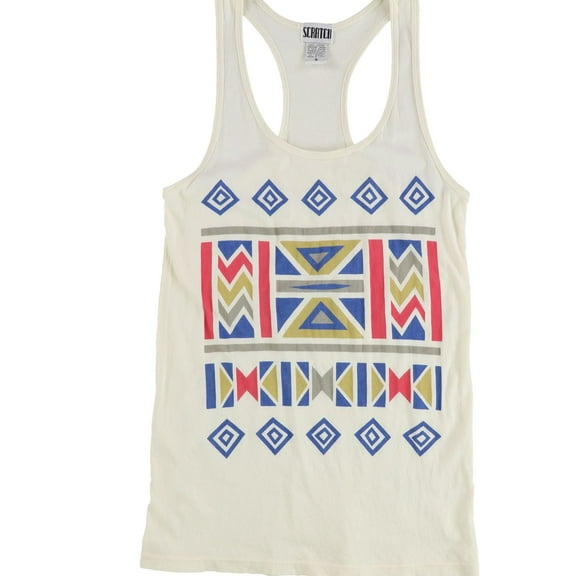 Scratch Womens Aztec Print Racerback Tank Top, Off-White, Small