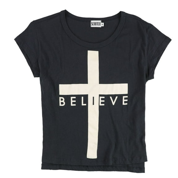 Scratch Womens Believe Graphic T-Shirt, Black, Medium