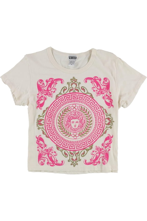 Womens Circle Face Graphic T-Shirt, Off-White, Small