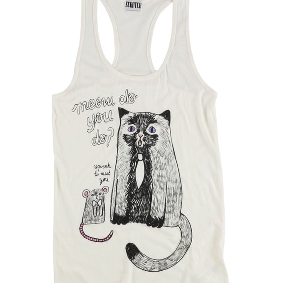 Scratch Womens Meow Do You Do Tank Top, Off-White, Small