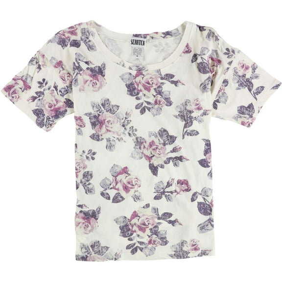 Scratch Womens Rose Pattern Graphic T-Shirt, White, Small