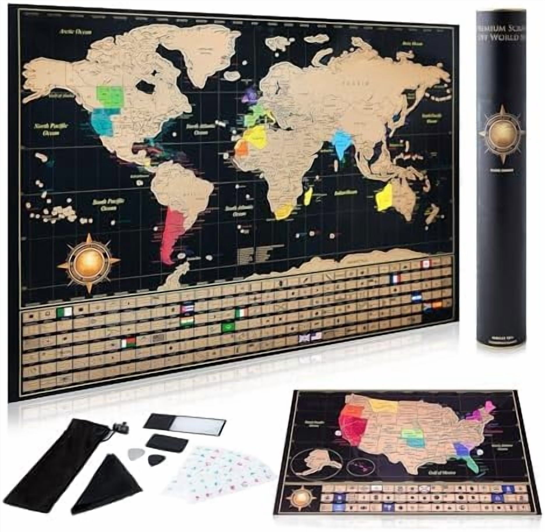 Scratch Off World Map Poster and Detailed United States Map - Deluxe ...