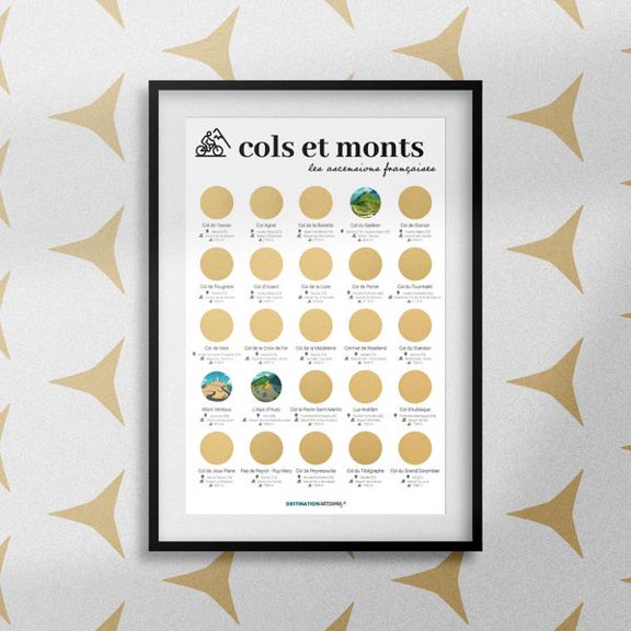 Scratch-off poster: French Mountain Passes and Climbs - Cycling Souvenir - Original Wall Decoration - Bike Idea, Unframed Paper Poster 8x10in