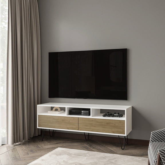 Scratch - proof TV Stand | Light Oak & White for 50 - 59 Inch TVs at Home