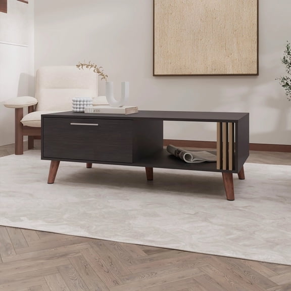 Wengue Coffee Table with Door & Open Storage - Elegant Wood Finish & Ample Space